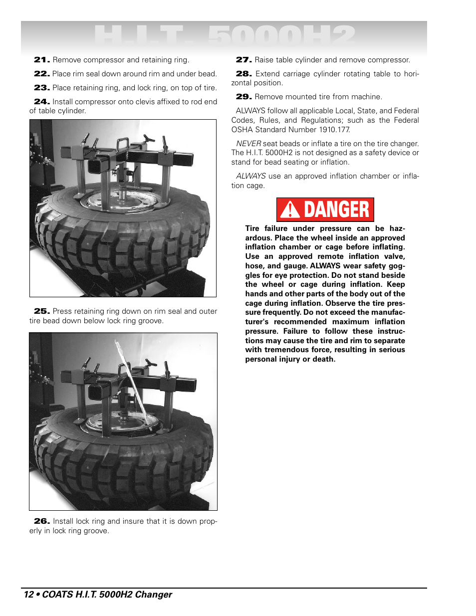 Danger | COATS HIT 5000H2 Truck Tire Changer User Manual | Page 18 / 28