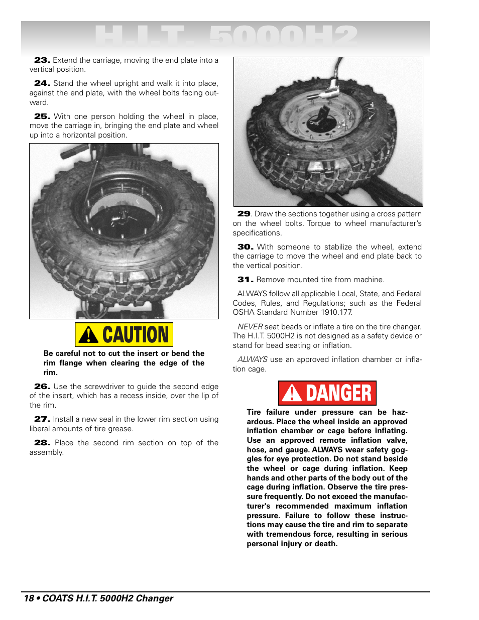 Danger caution | COATS HIT 5000H2 Truck Tire Changer User Manual | Page 24 / 28