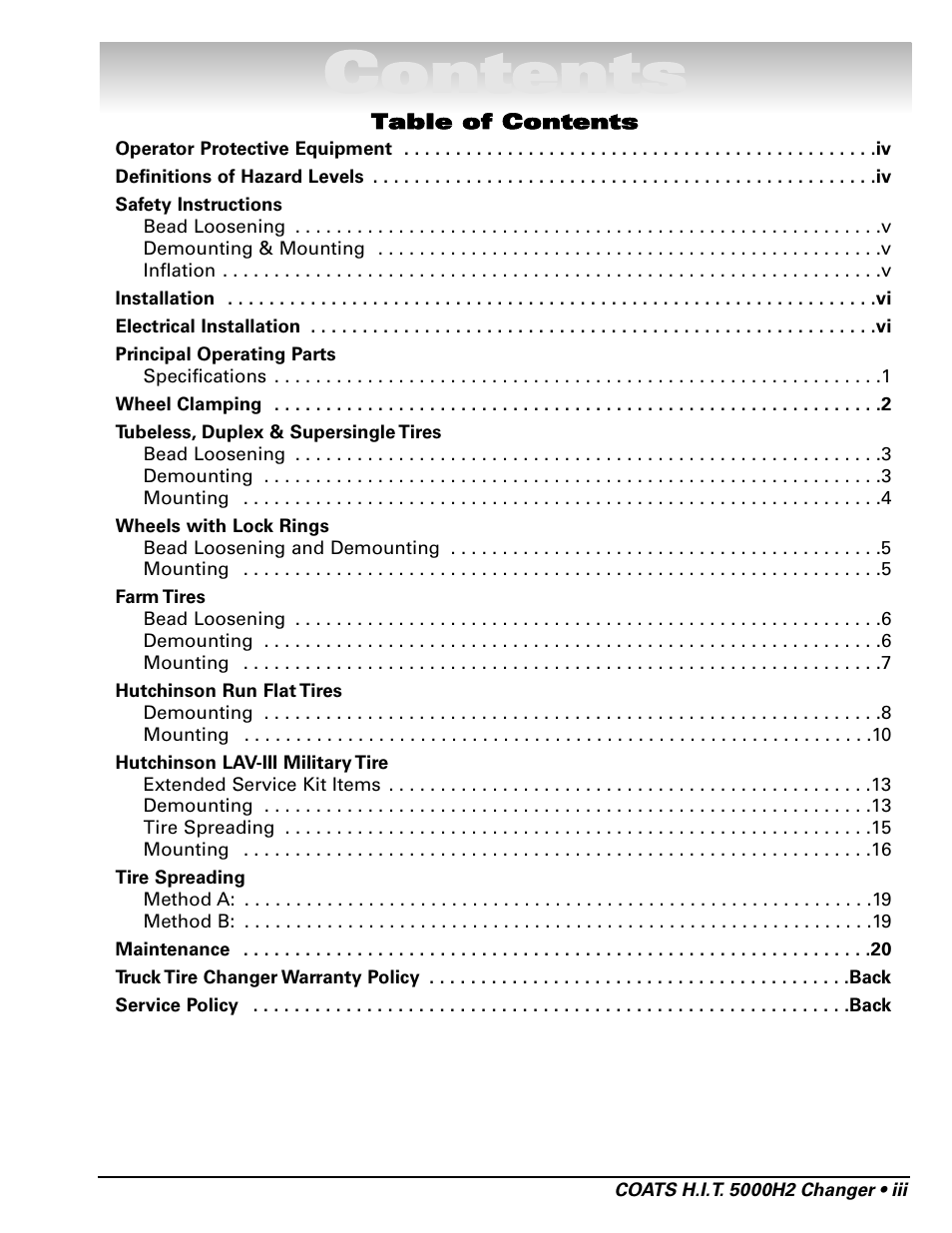 COATS HIT 5000H2 Truck Tire Changer User Manual | Page 3 / 28