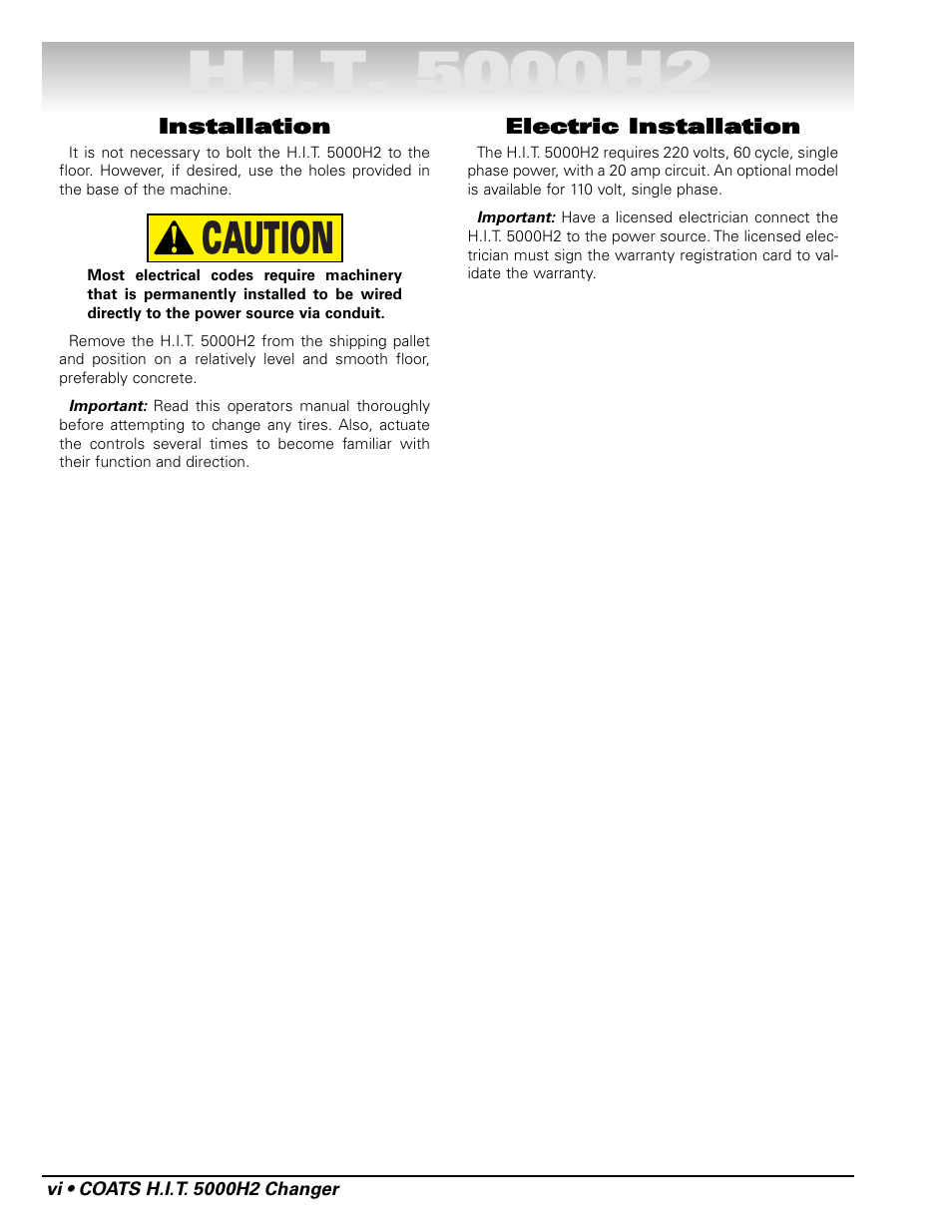 Caution | COATS HIT 5000H2 Truck Tire Changer User Manual | Page 6 / 28