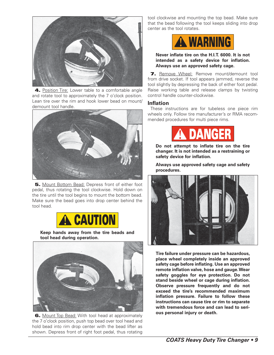 Caution, Danger, Warning | COATS HIT 6000 Truck Tire Changer User Manual | Page 11 / 16