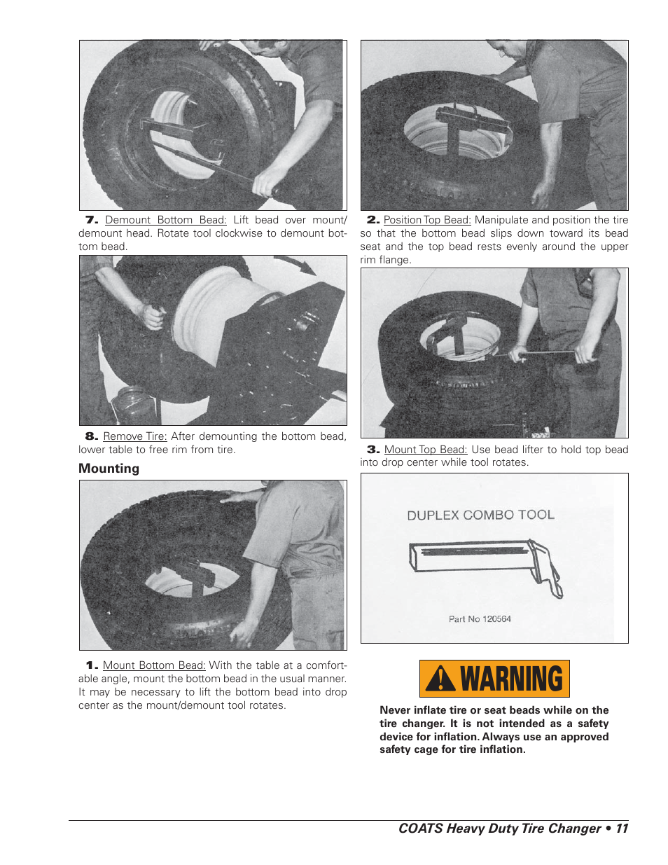 Warning | COATS HIT 6000 Truck Tire Changer User Manual | Page 13 / 16