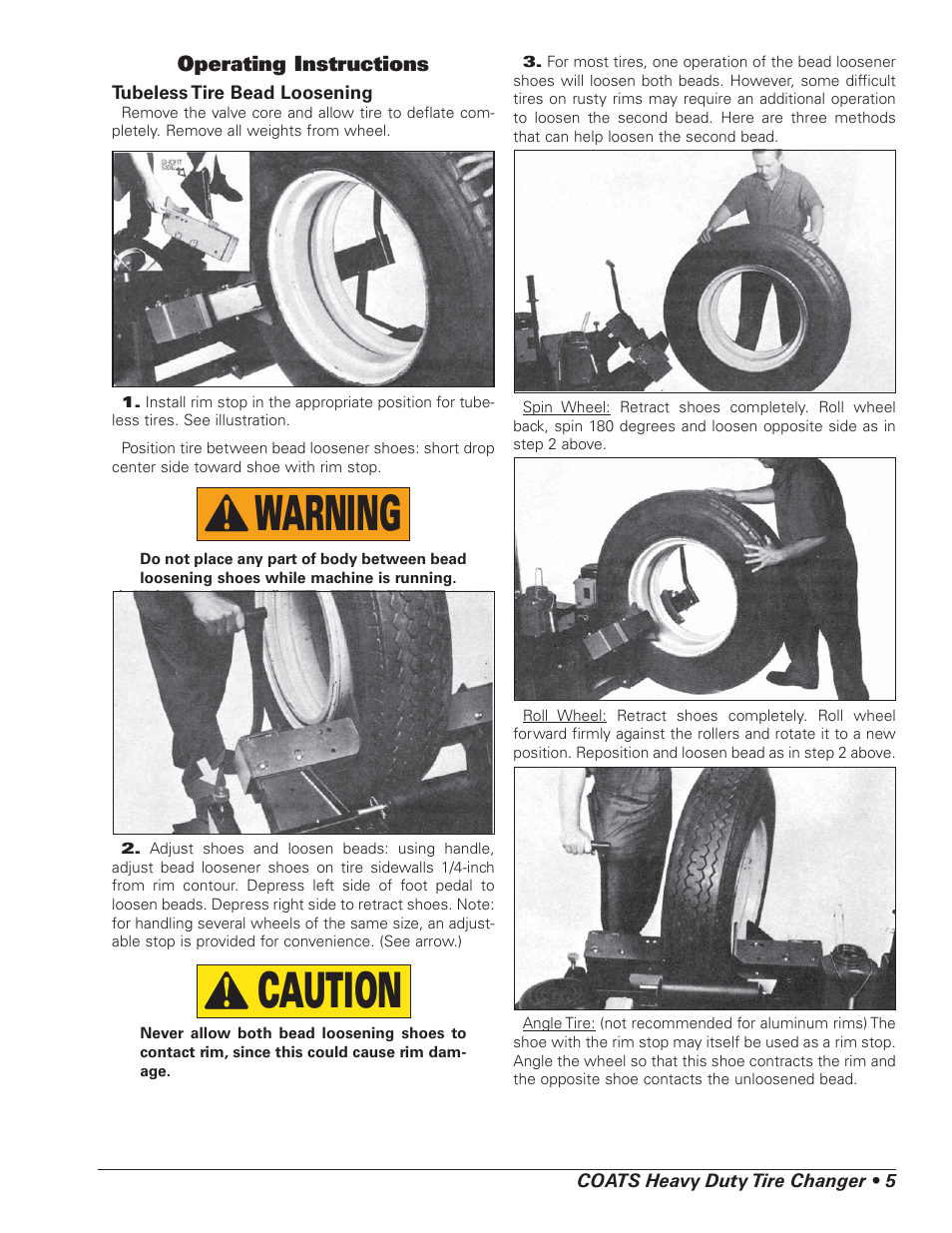 Caution, Warning, Operating instructions | COATS HIT 6000 Truck Tire Changer User Manual | Page 7 / 16