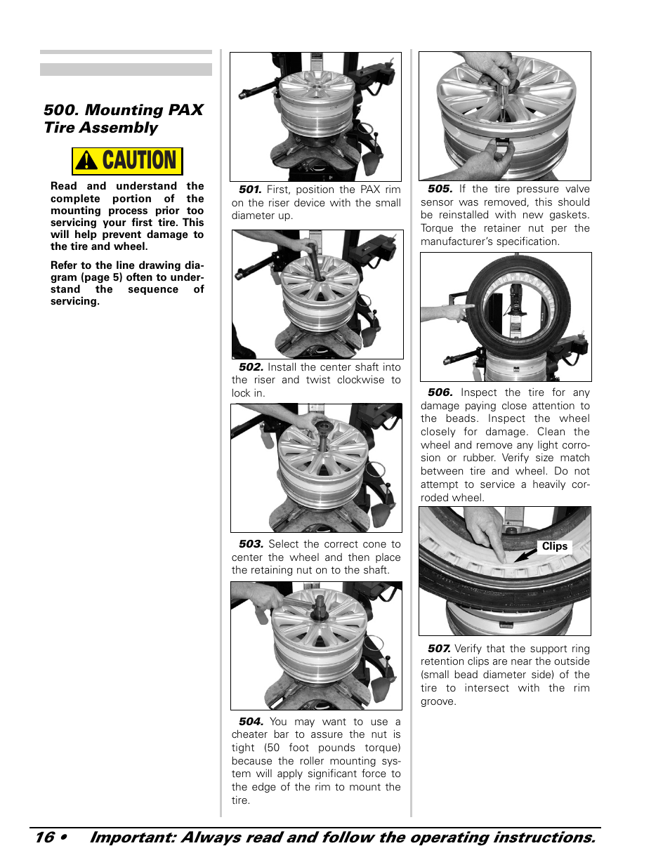 Caution, Mounting pax tire assembly | COATS 9024 E-PAX and 9024E PAX Adapter User Manual | Page 16 / 24