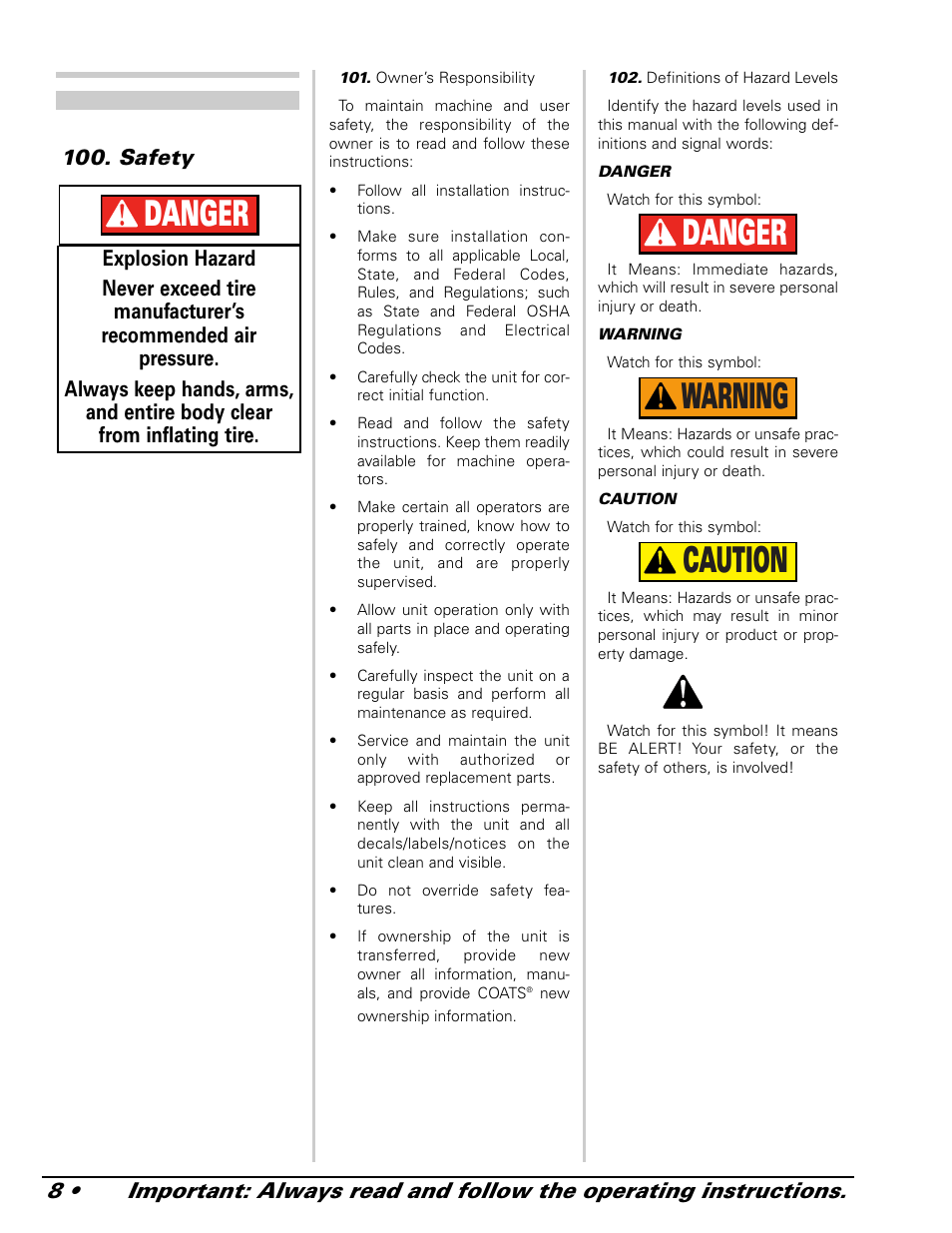 Caution warning danger danger, Safety | COATS 9024 E-PAX and 9024E PAX Adapter User Manual | Page 8 / 24