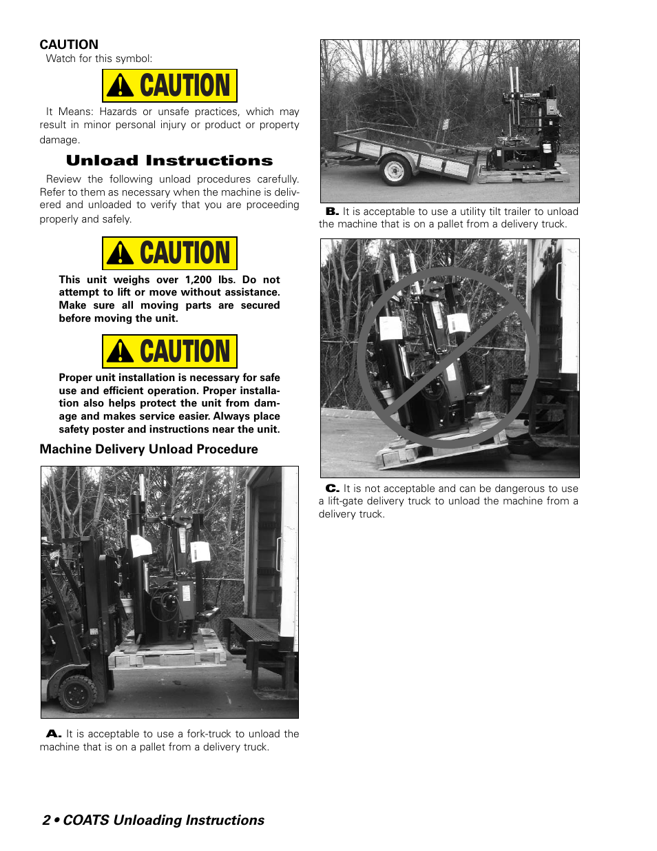 Caution | COATS APX Tire Changer Series Unloading Procedures User Manual | Page 2 / 4