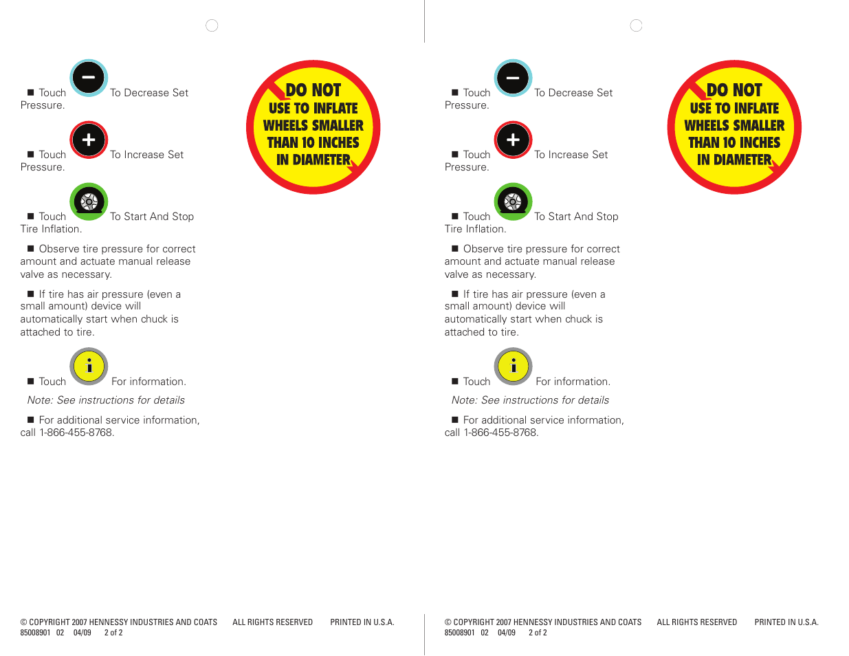 COATS Autoflate Warning Card User Manual | Page 2 / 2
