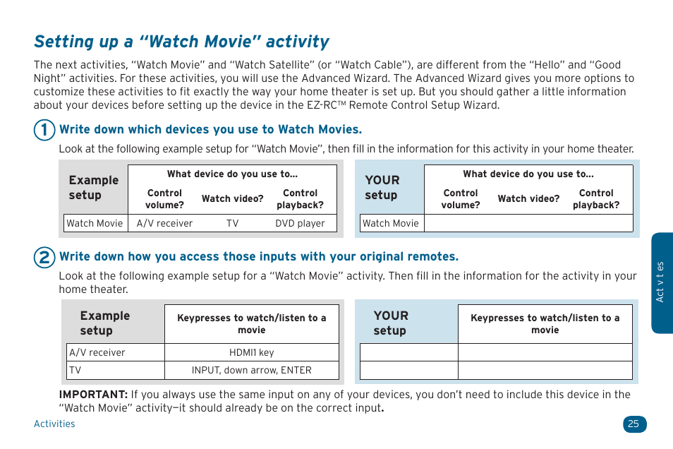 Setting up a “watch movie” activity | Acoustic Research ARRX15G User Manual | Page 25 / 48