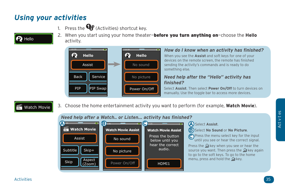 Using your activities | Acoustic Research ARRX15G User Manual | Page 35 / 48