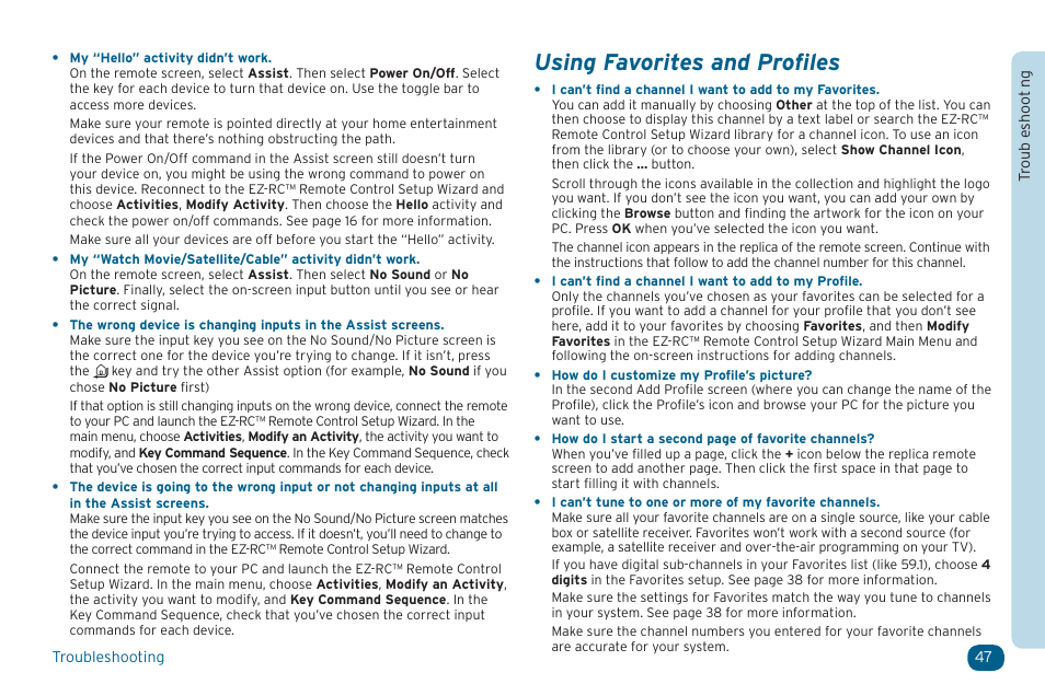Using favorites and profiles | Acoustic Research ARRX15G User Manual | Page 47 / 48