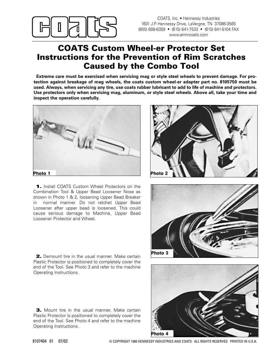 COATS Custom Wheel-er Protector Set User Manual | 1 page