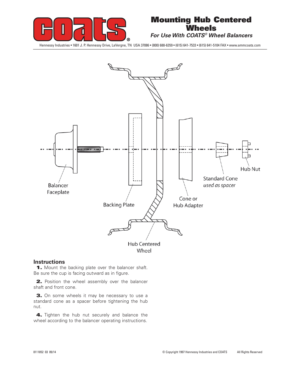 COATS Cone Mounting Hub Centered Wheels User Manual | 1 page