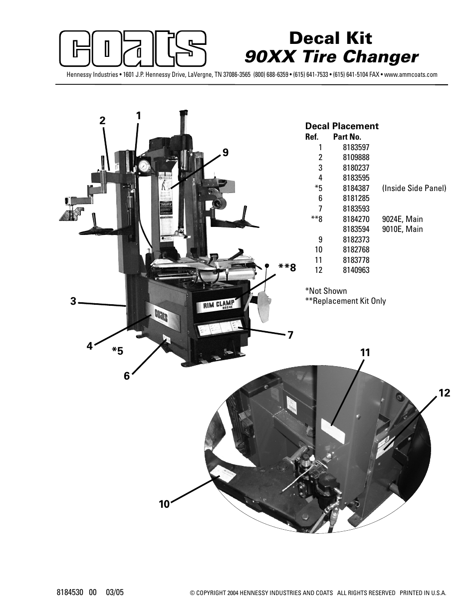 COATS Decal Kit Instructions 90XX Tire Changer User Manual | 1 page
