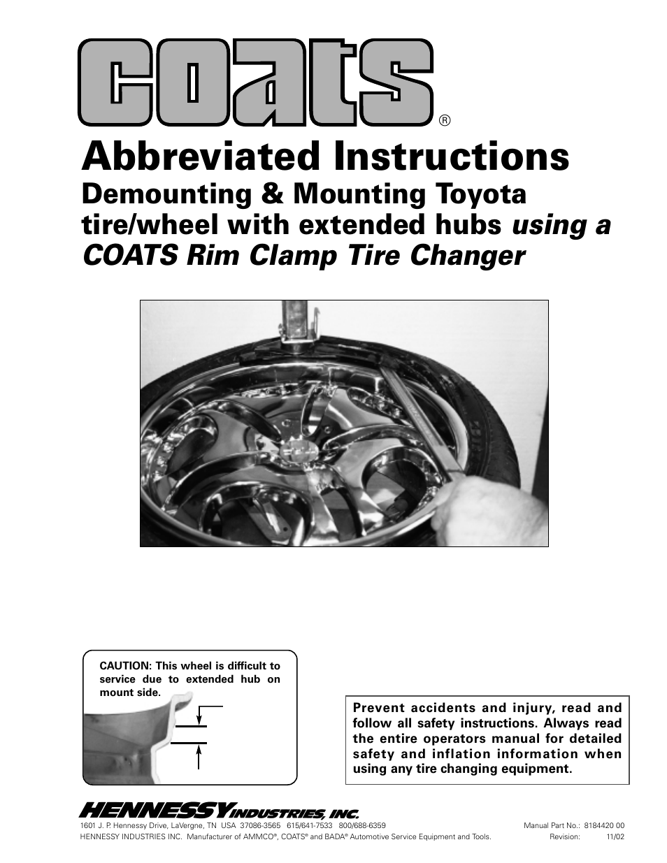 COATS Demounting & Mounting Toyota Tire/Wheel User Manual | 8 pages