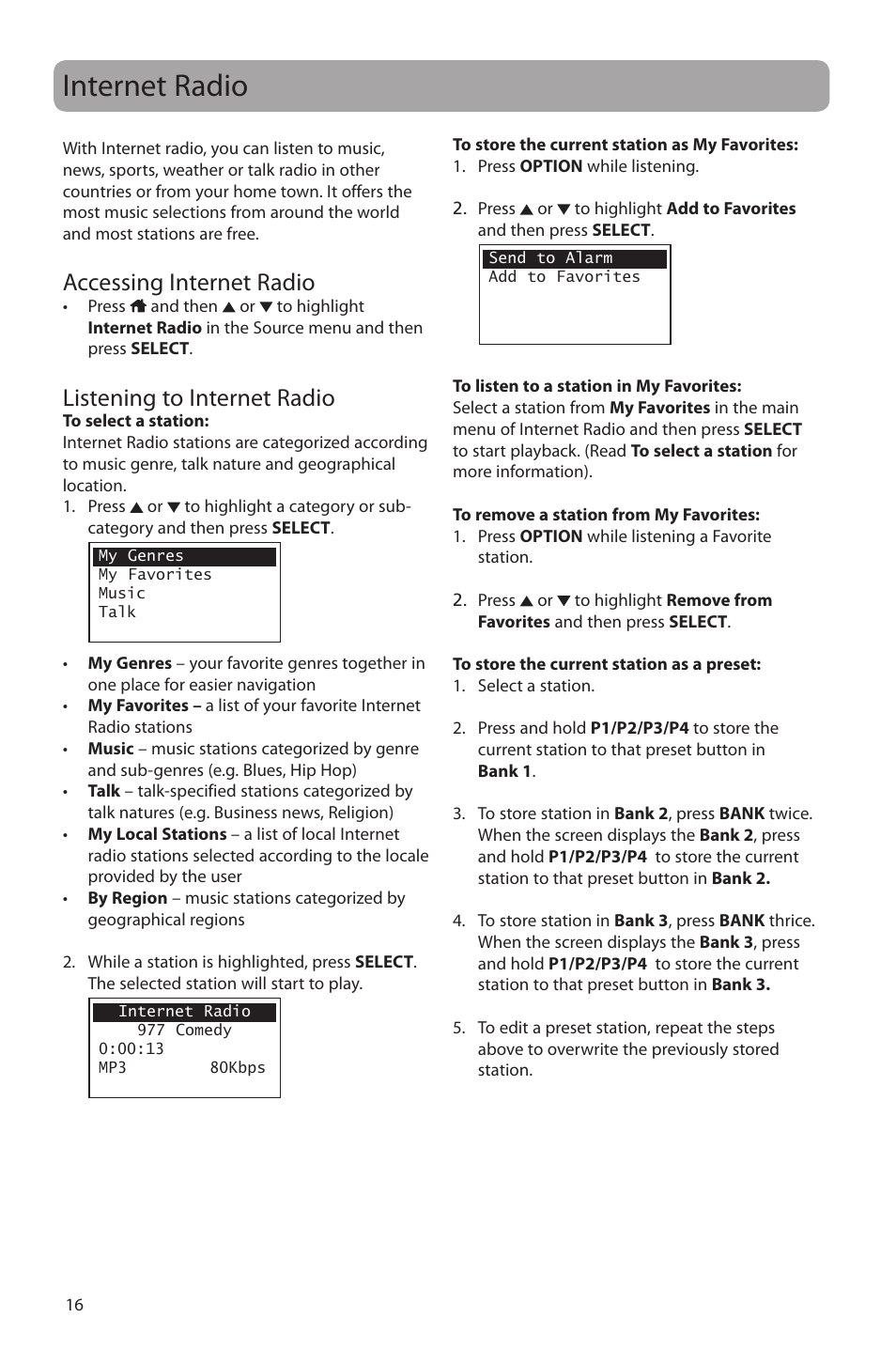 Internet radio, Accessing internet radio, Listening to internet radio | Acoustic Research ARIR150 User Manual | Page 17 / 28