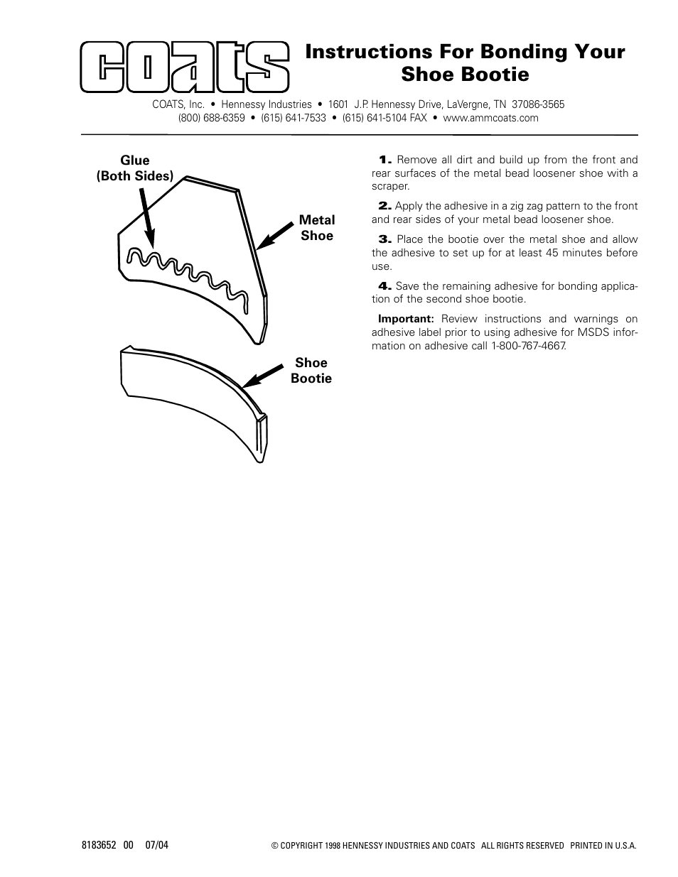 COATS Instructions for Bonding Shoe Bootie User Manual | 1 page