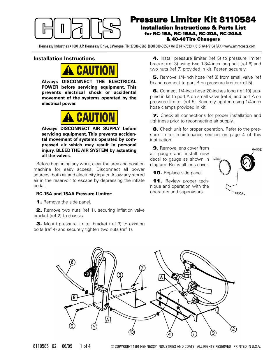 COATS Kit 8110584, Pressure Limiter User Manual | 4 pages