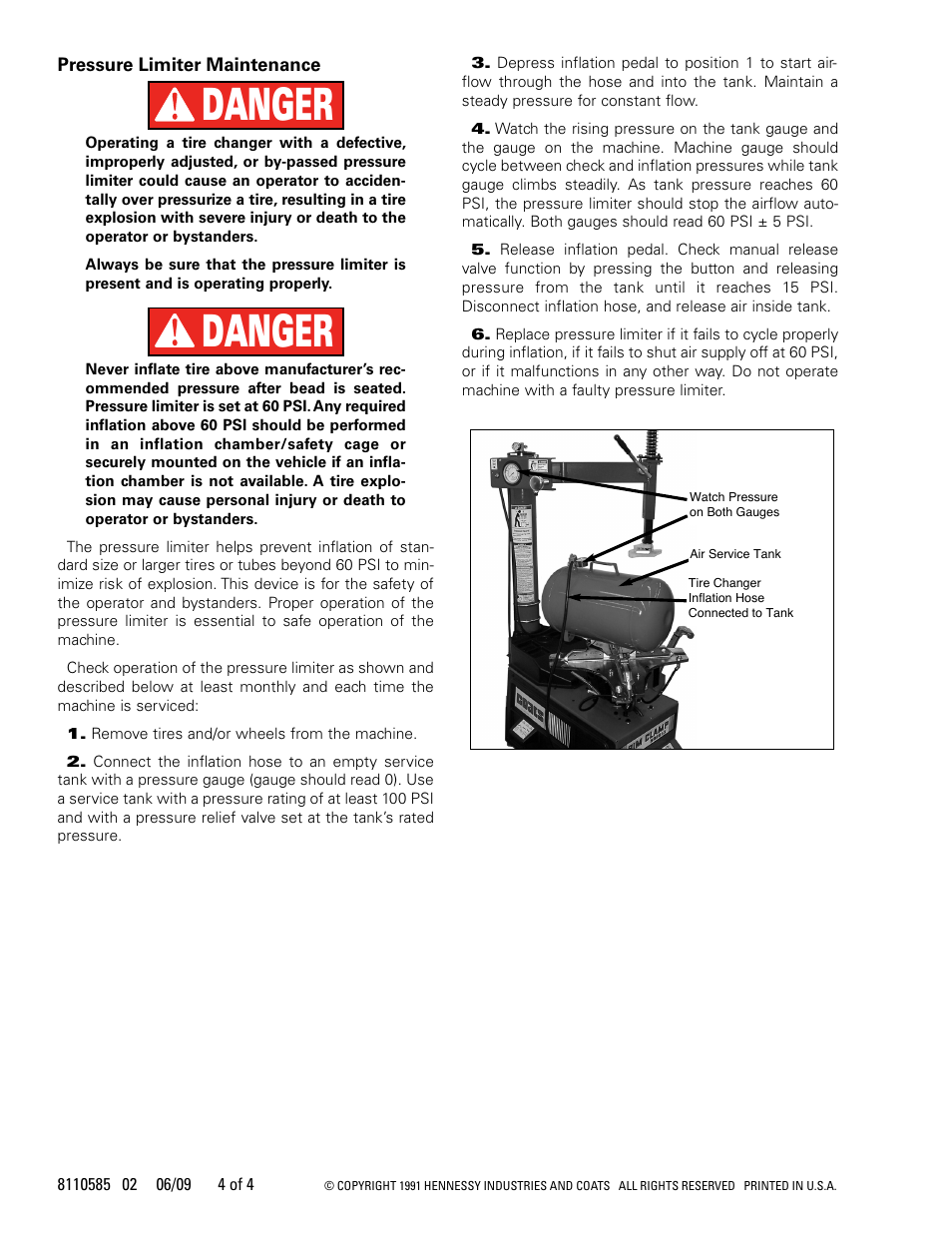 Danger | COATS Kit 8110584, Pressure Limiter User Manual | Page 4 / 4