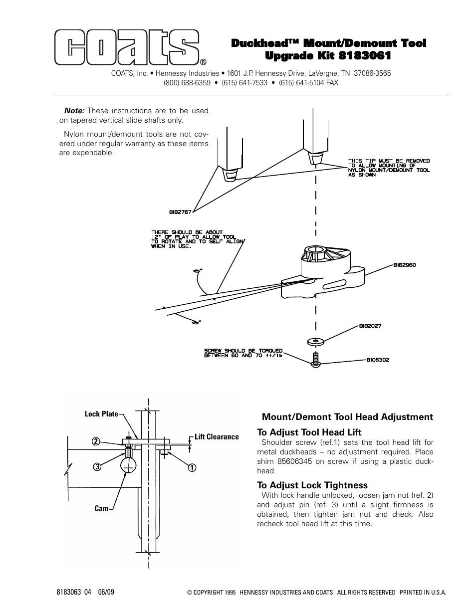 COATS Kit 8183061, Duckhead Mount/Demount Tool Upgrade User Manual | 1 page