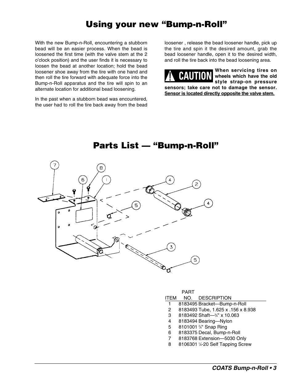 Caution | COATS Kit 8183491, Bump-n-Roll User Manual | Page 3 / 4