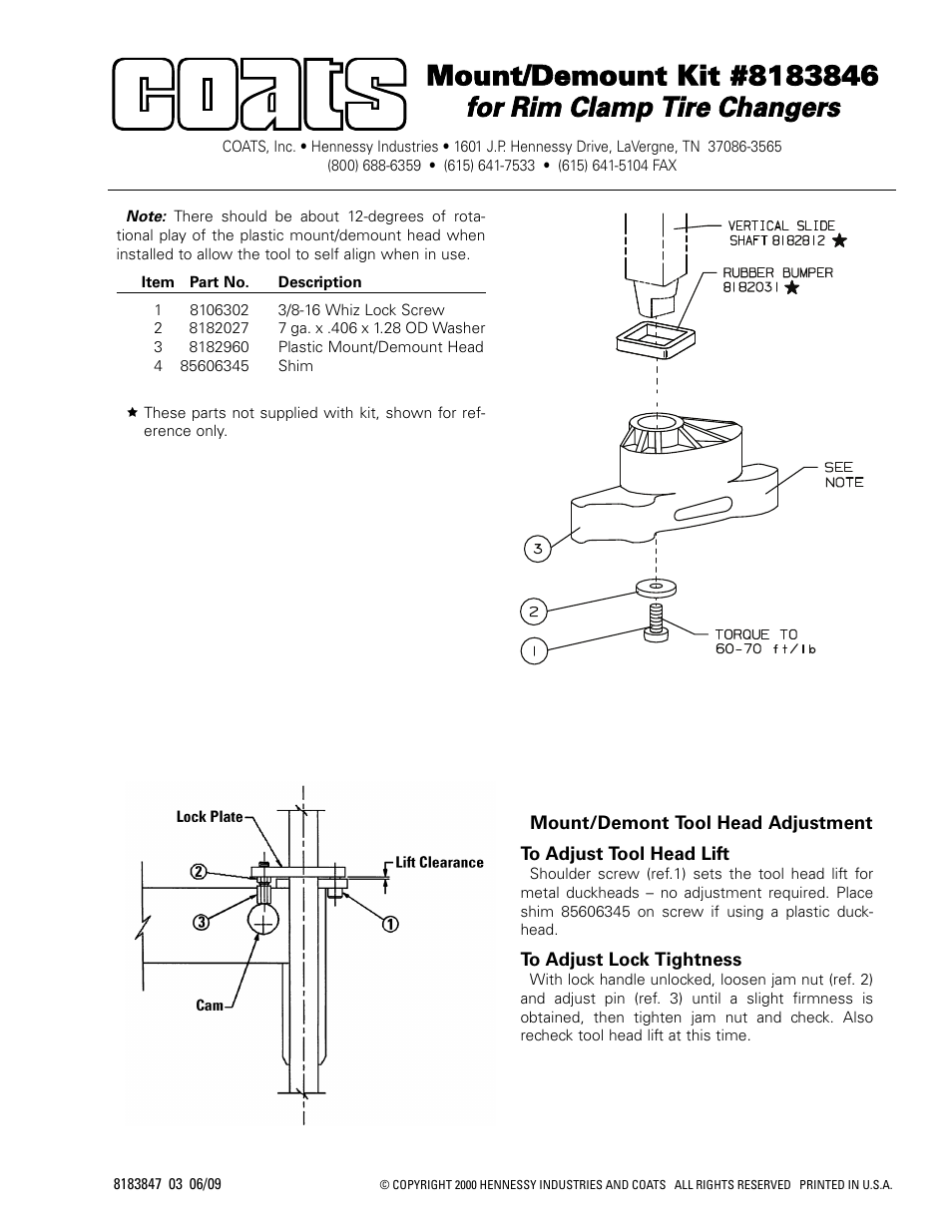 COATS Kit 8183846, Mount/Demount User Manual | 1 page