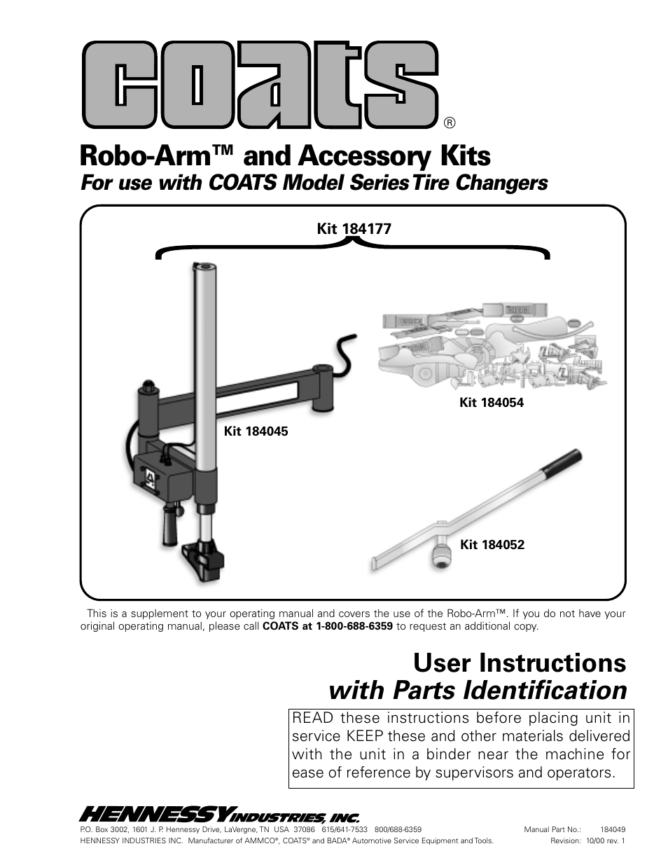 COATS Kit 8184177 Robo-Arm and Accessory Kits User Manual | 8 pages