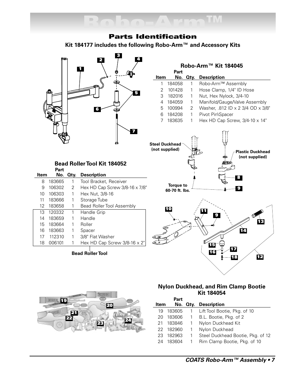 Robo-arm, Parts identification | COATS Kit 8184177 Robo-Arm and Accessory Kits User Manual | Page 7 / 8