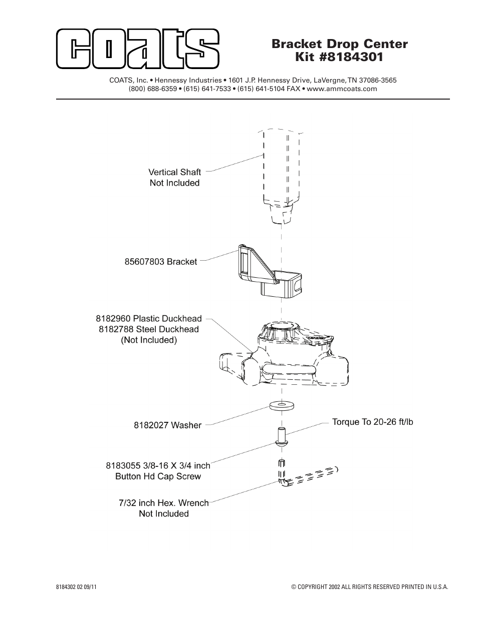 COATS Kit 8184301, Bracket Drop Center User Manual | 1 page