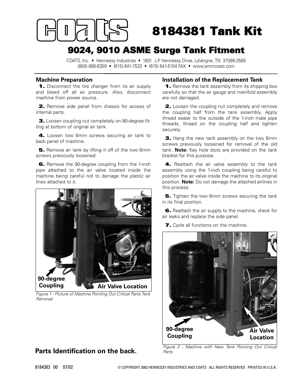 COATS Kit 8184381, Tank Kit User Manual | 2 pages