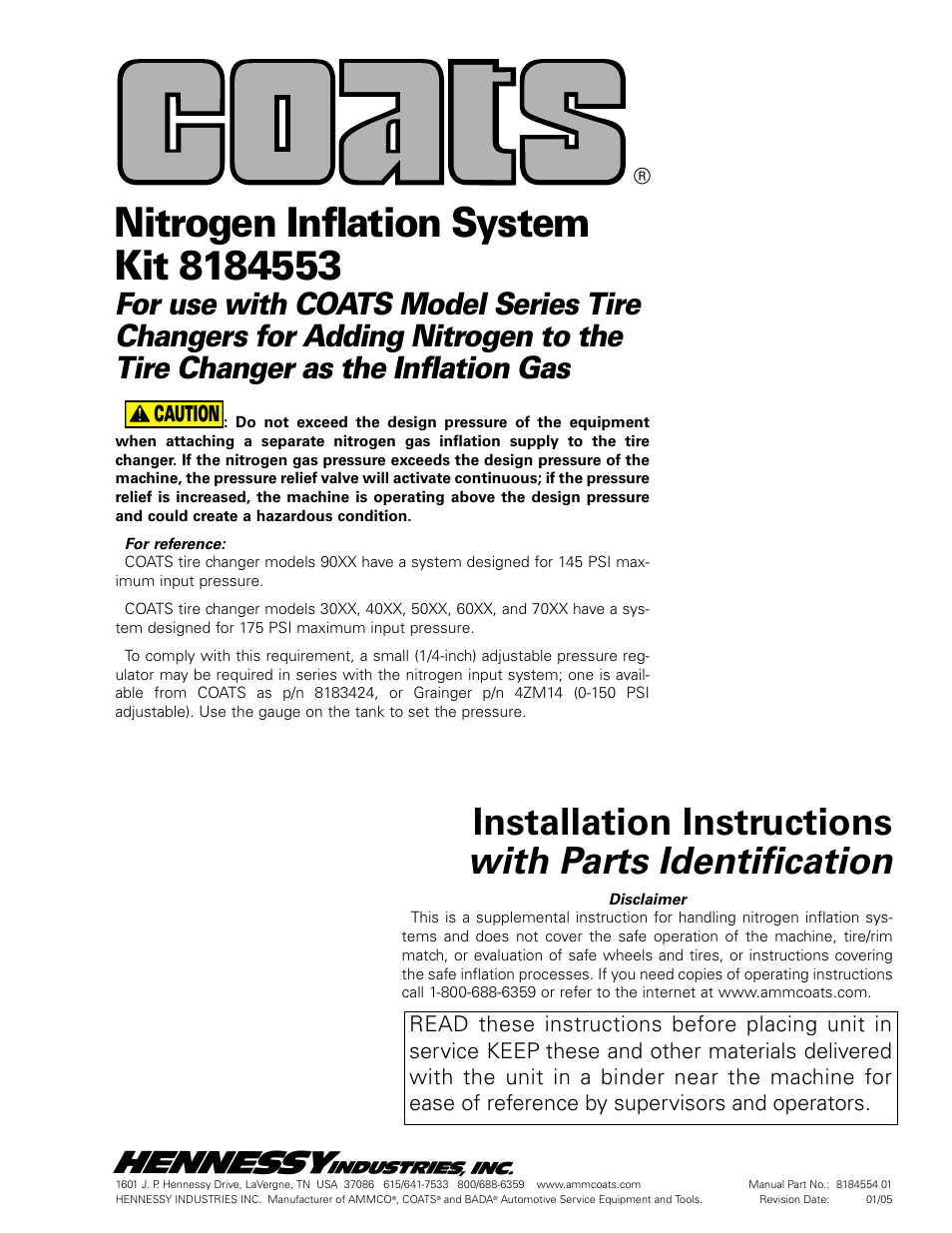 COATS Kit 8184553, Nitrogen Inflation System User Manual | 8 pages