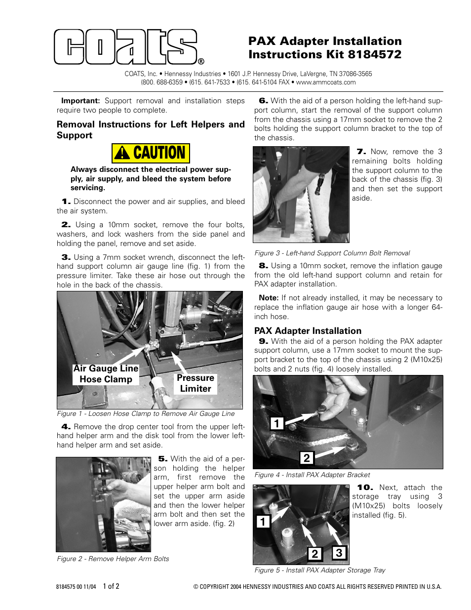 COATS Kit 8184572, PAX Adapter User Manual | 2 pages