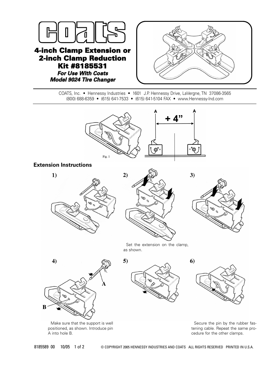 COATS Kit 8185531, Clamp Extension/Reduction User Manual | 2 pages