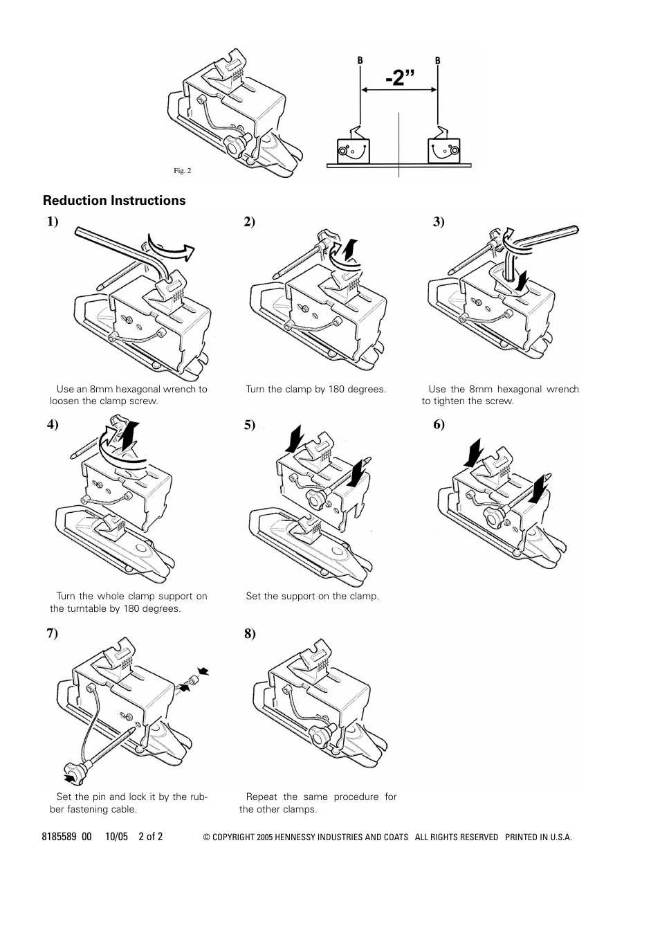 Reduction instructions | COATS Kit 8185531, Clamp Extension/Reduction User Manual | Page 2 / 2