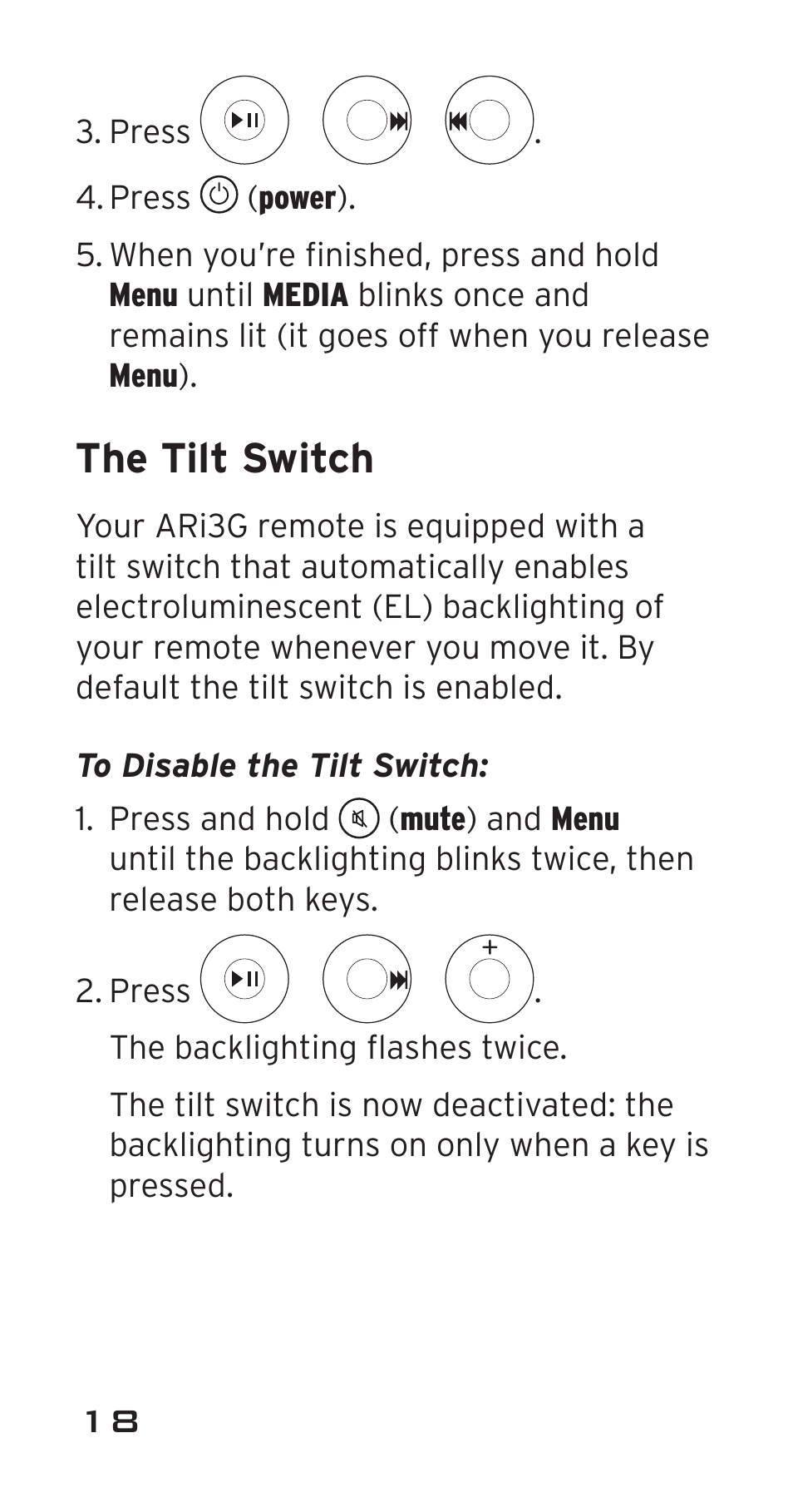 The tilt switch | Acoustic Research ARi3G User Manual | Page 18 / 24