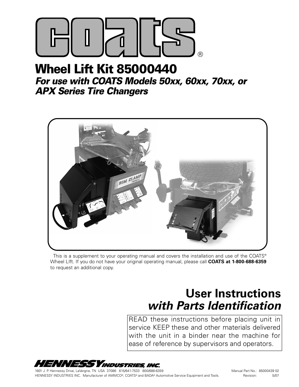 COATS Kit 85000440, Lift Accessory User Manual | 8 pages