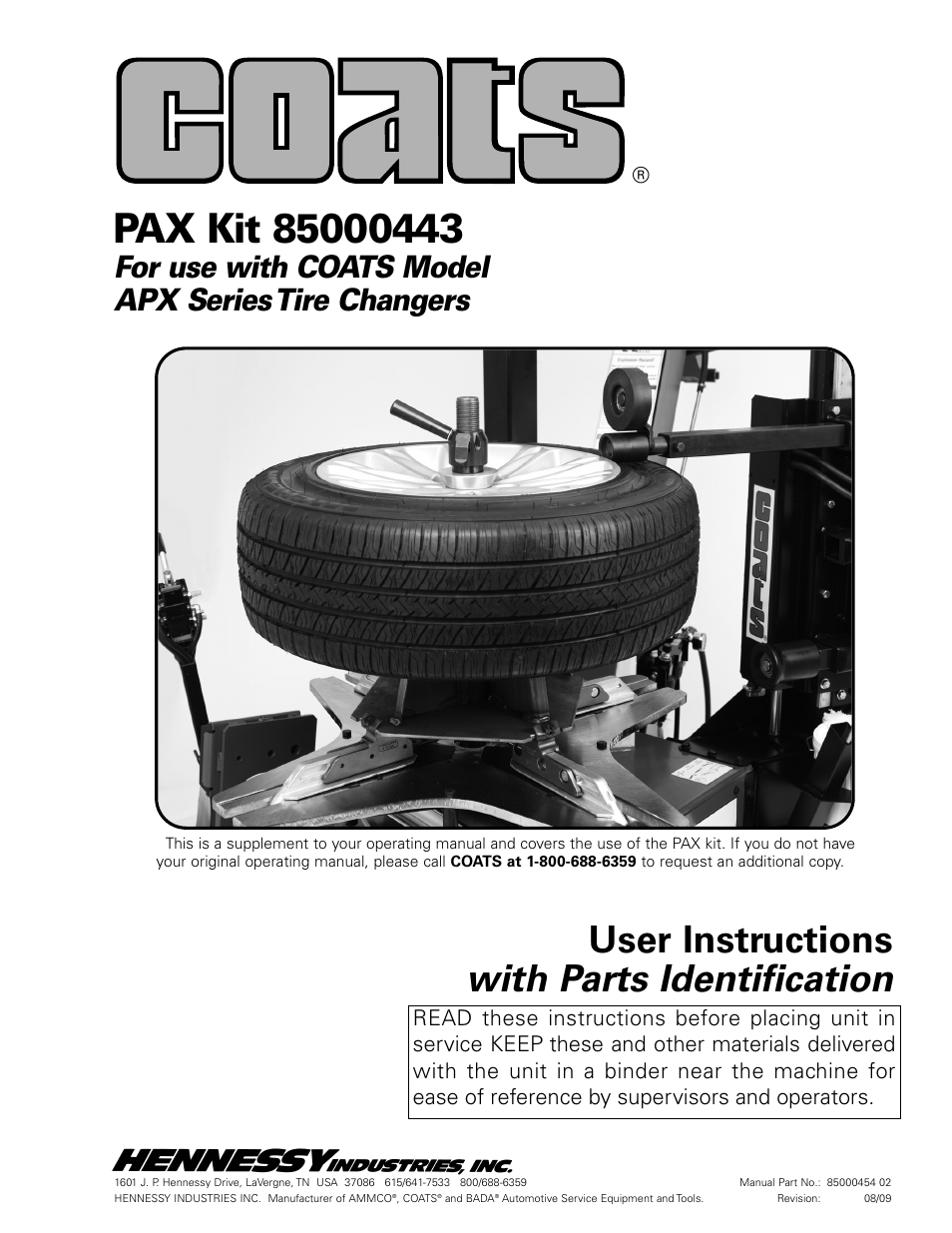 COATS Kit 85000443, PAX Accessory User Manual | 4 pages