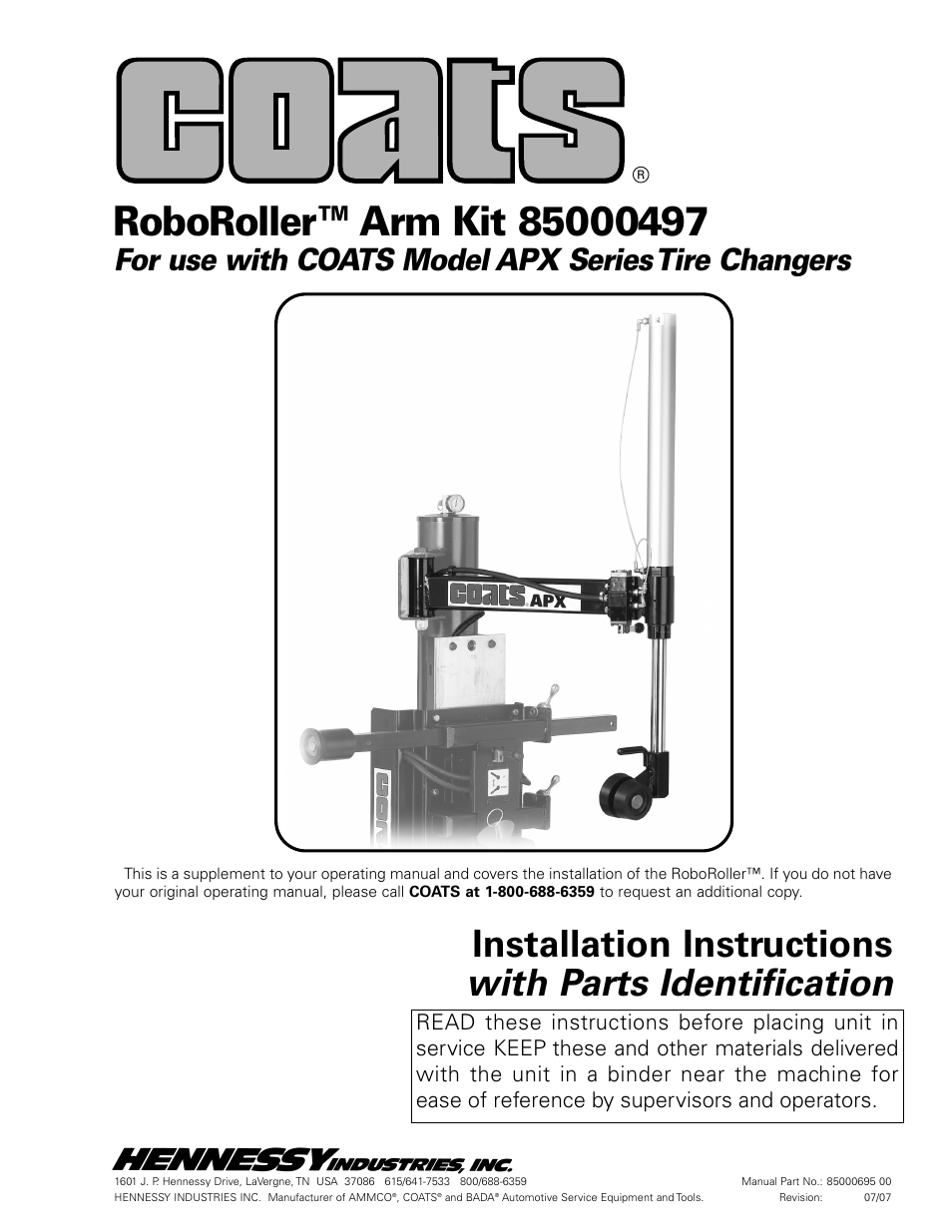 COATS Kit 85000497, RoboRoller Arm User Manual | 4 pages