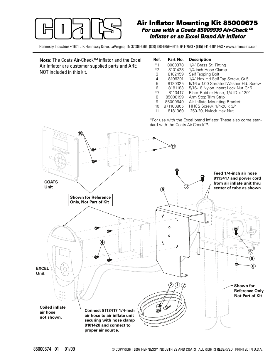 COATS Kit 85000675, Air Inflator Mounting User Manual | 1 page