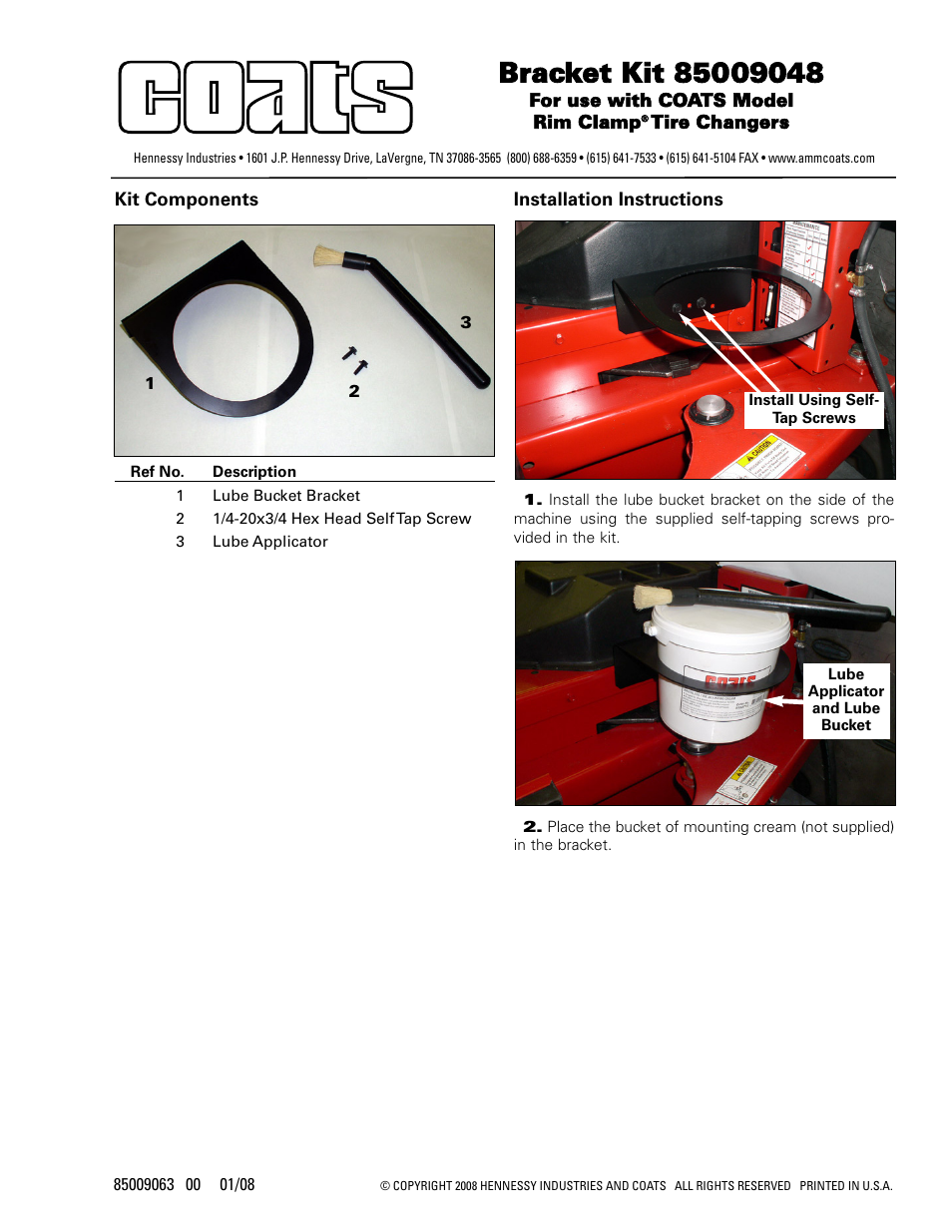 COATS Kit 85009048, Bracket User Manual | 1 page