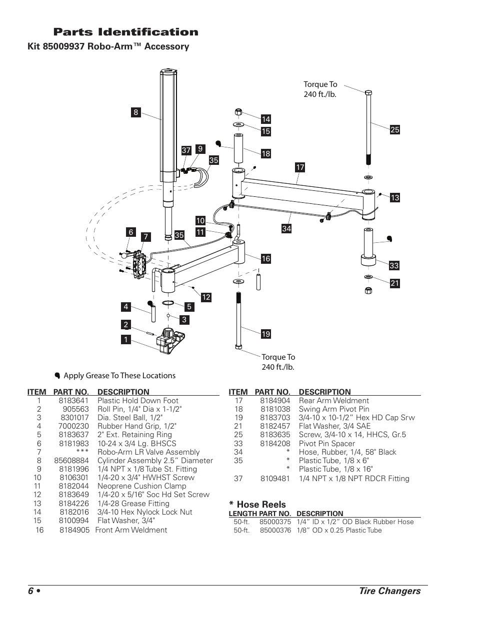 Parts identifi cation | COATS Kit 85009937 Robo-Arm User Manual | Page 6 / 8