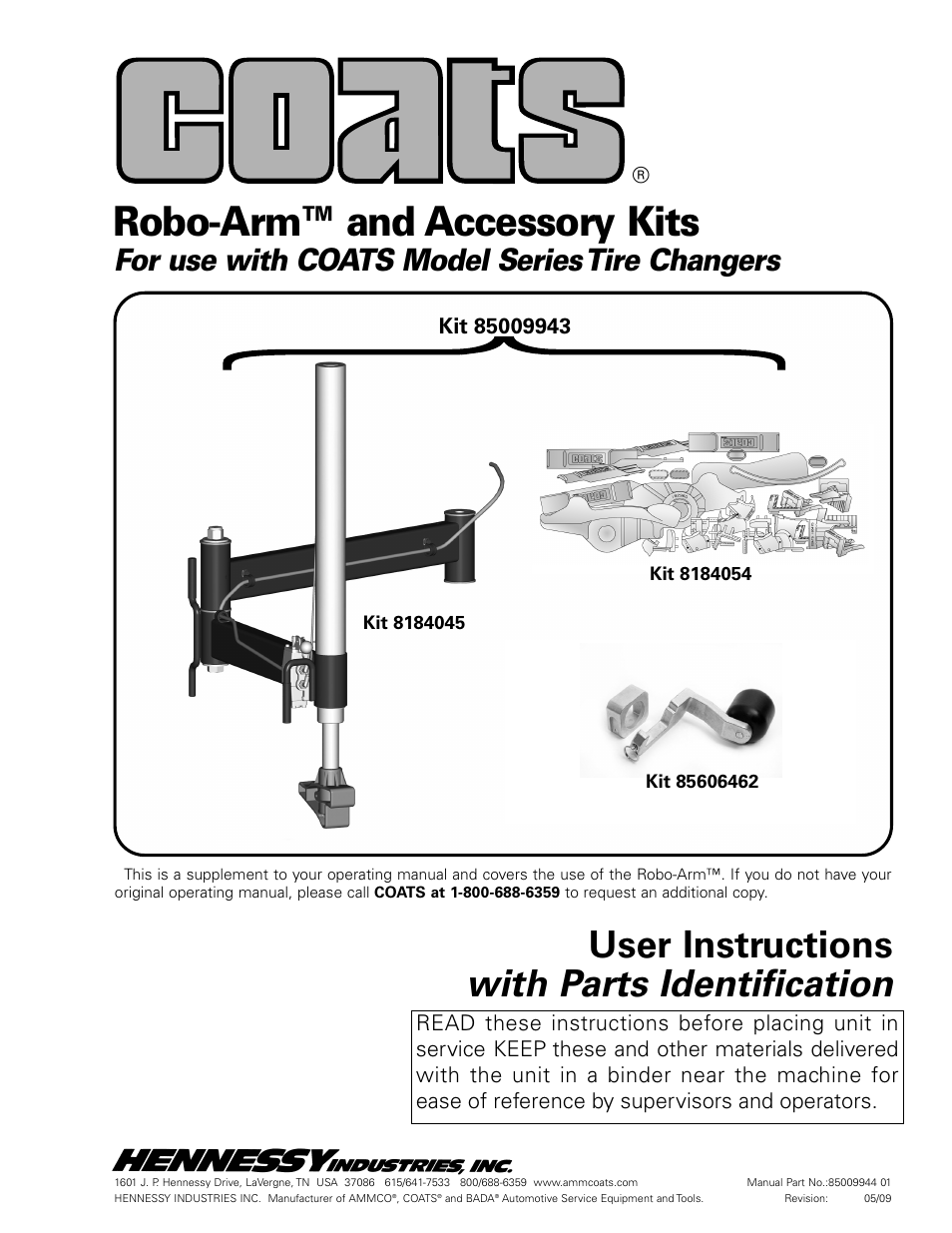 COATS Kit 85009943 Robo-Arm and Accessory Kits User Manual | 8 pages