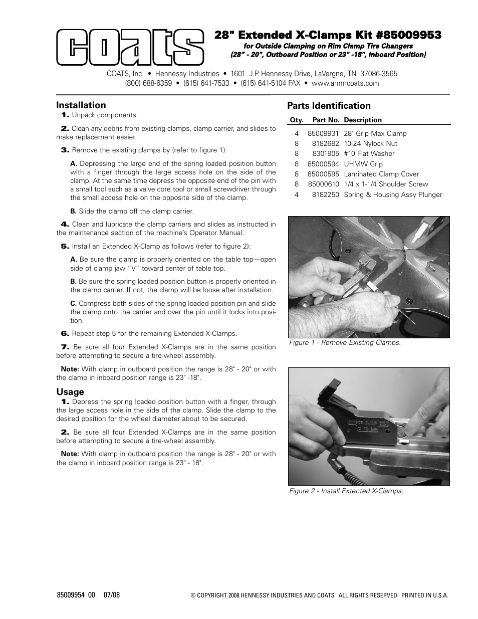 COATS Kit 85009953, 28 Extended X-Clamps User Manual | 1 page