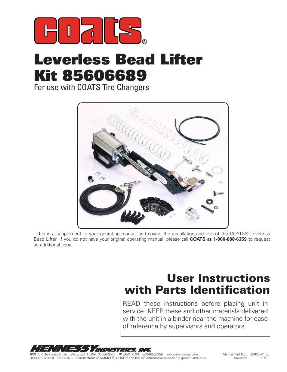 COATS Kit 85606689 Leverless Bead Lifter User Manual | 12 pages