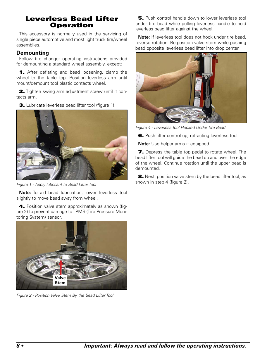 Leverless bead lifter operation | COATS Kit 85607471 Leverless Bead Lifter User Manual | Page 6 / 12