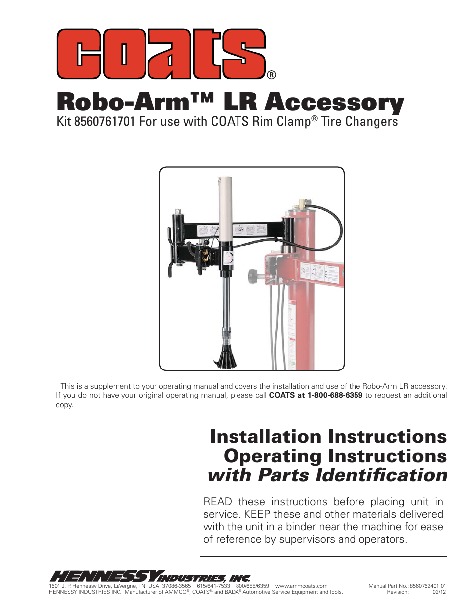 COATS Kit 8560761701 Robo-Arm LR User Manual | 12 pages