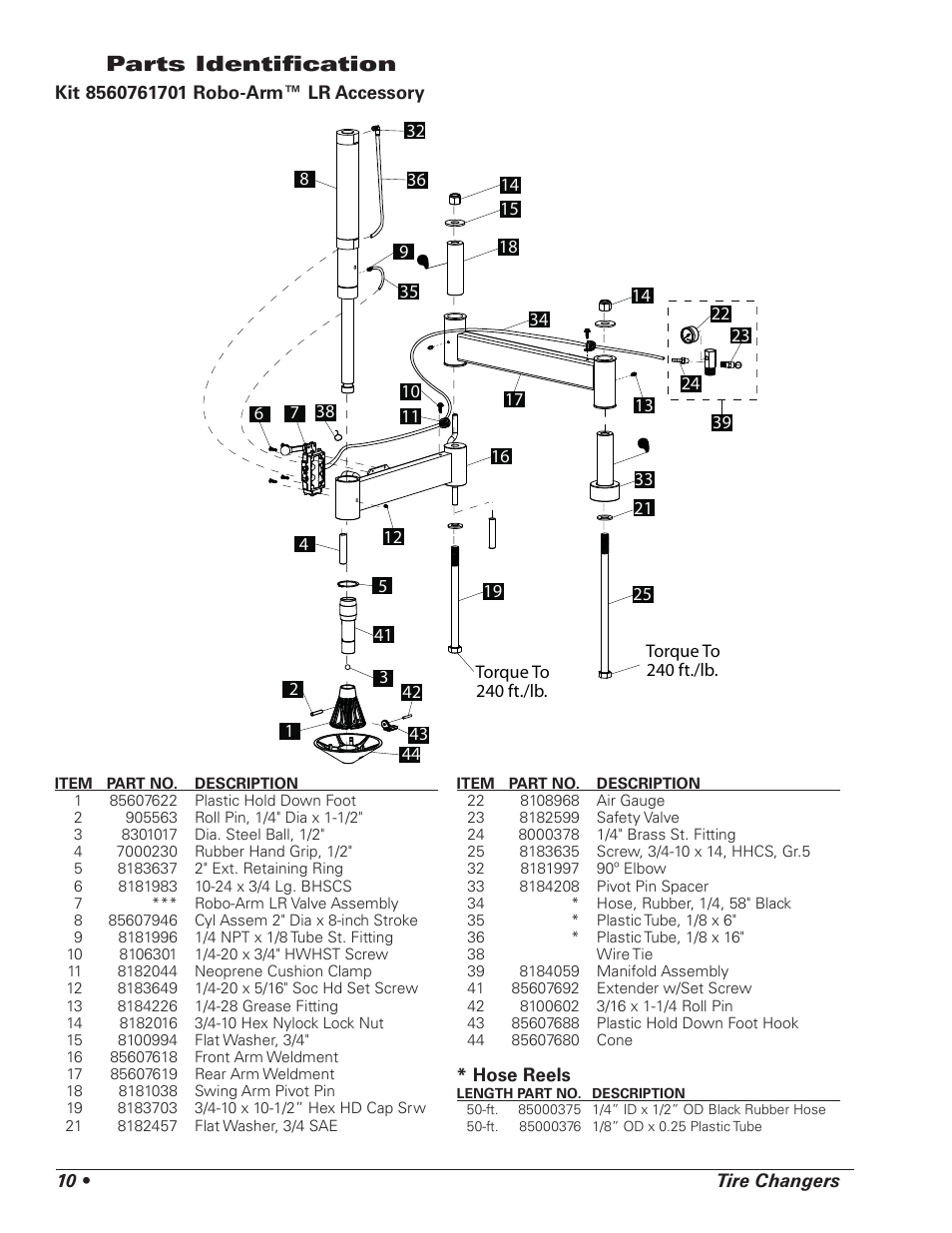 Parts identifi cation | COATS Kit 8560761701 Robo-Arm LR User Manual | Page 10 / 12