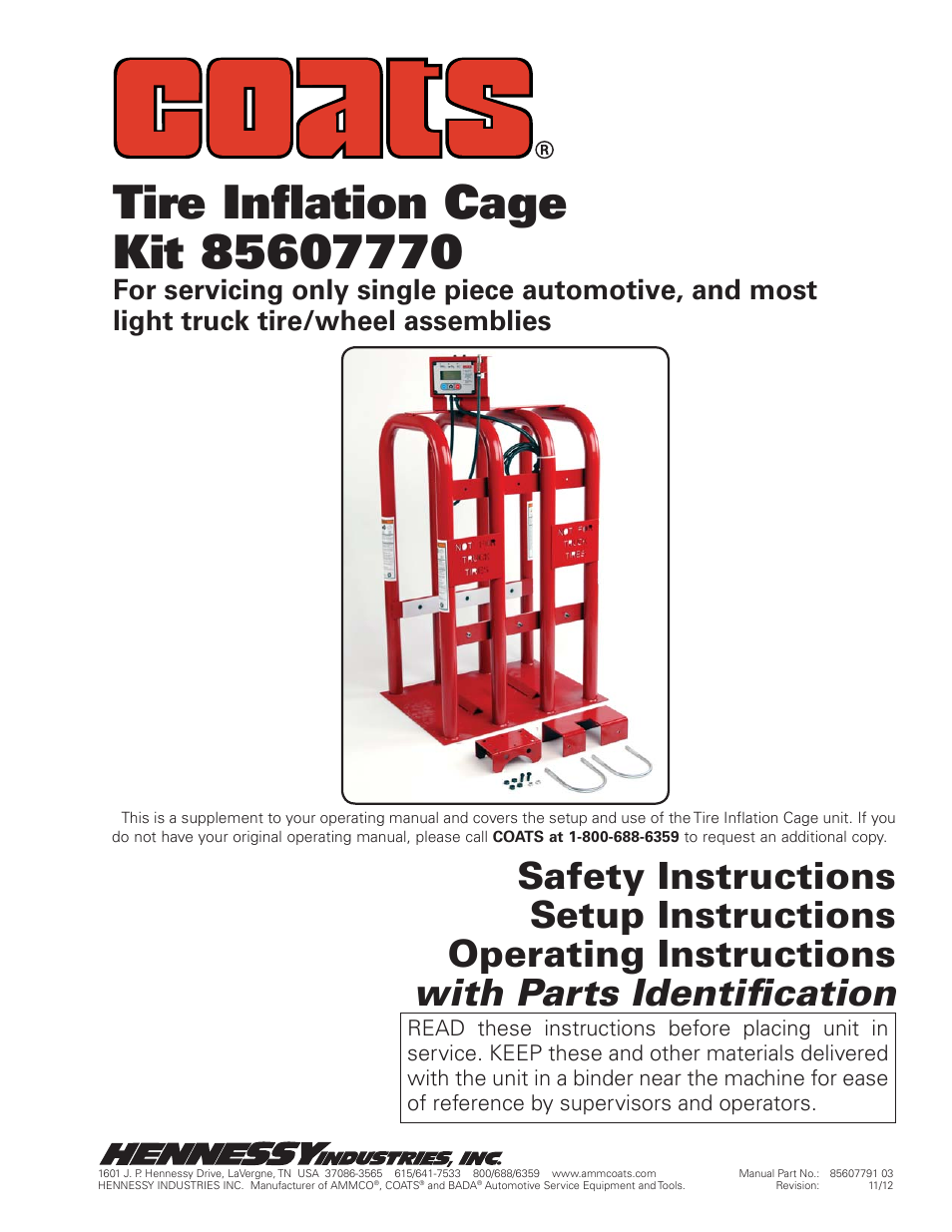 COATS Kit 85607770 Tire Inflation Cage User Manual | 12 pages