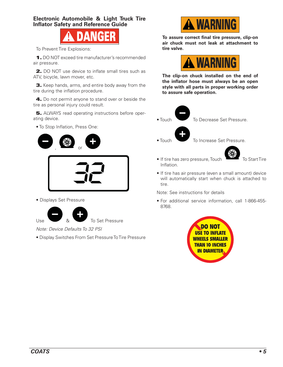 Warning, Danger | COATS Kit 85607770 Tire Inflation Cage User Manual | Page 5 / 12