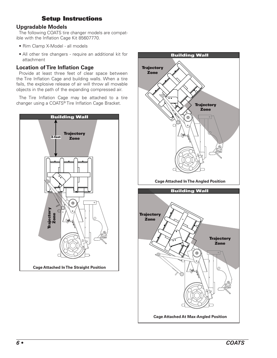 Setup instructions, 6 • coats, Upgradable models | Location of tire inflation cage | COATS Kit 85607770 Tire Inflation Cage User Manual | Page 6 / 12