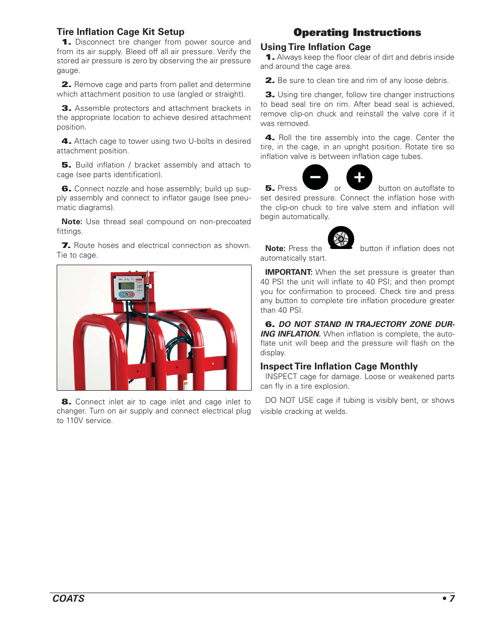 Operating instructions | COATS Kit 85607770 Tire Inflation Cage User Manual | Page 7 / 12